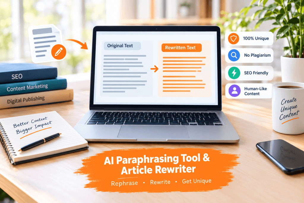 AI paraphrasing tool and article rewriter for unique SEO content